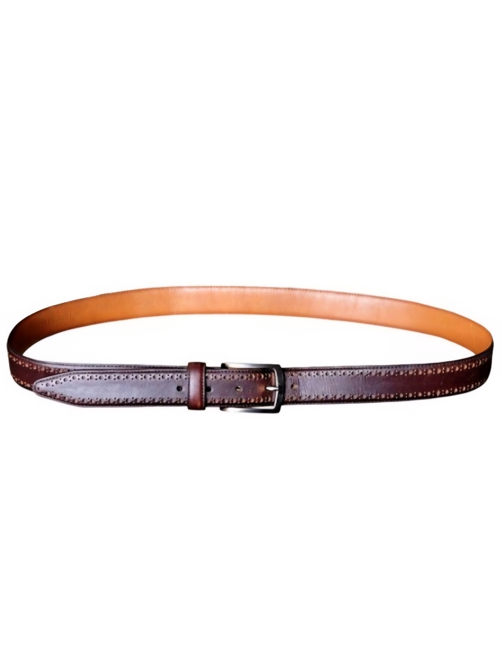 Johnston & Murphy Brown Leather Belt Mens 42 Silver Buckle